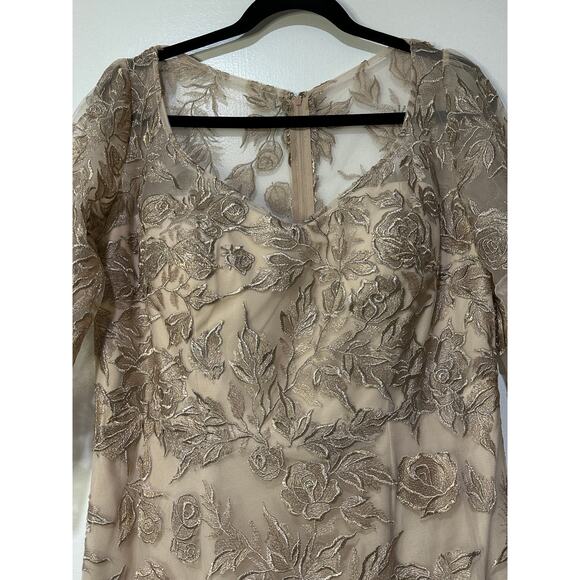 La Femme Floral Embroidered Mesh A-Line Gown Champagne Size 12 NWT 28053 - Picture 3 of 16